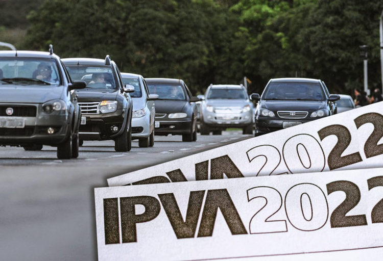 arte com foto de trânsito ao fundo e escrita á frente, dizendo IPVA 2022