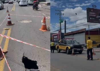 Terceiro buraco surgiu na Avenida São Francisco. (Foto: Samuel Leão)