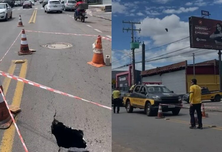 Terceiro buraco surgiu na Avenida São Francisco. (Foto: Samuel Leão)