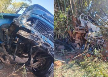 Veículo ficou destruído após colidir com caminhão. (Foto: Reprodução)