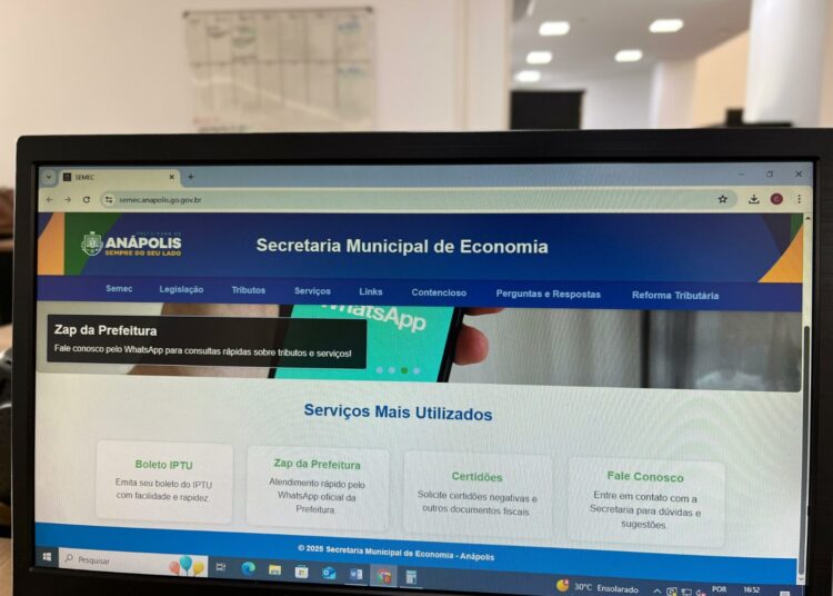 Para acessar, basta entrar no site oficial da Prefeitura, abrir o Portal da Receita e clicar em “Portal do Cidadão”. Foto: Prefeitura de Anápolis