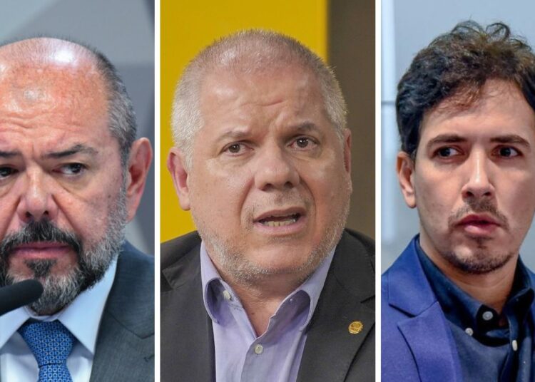 Da esquerda para direita: ex-ministro Ahmed Mohamad Oliveira; ex-presidente Alessandro Stefanutto; e deputado federal Euclydes Marcos Pettersen Neto
Foto: Agência Brasil/Câmara/Republicanos/Reprodução