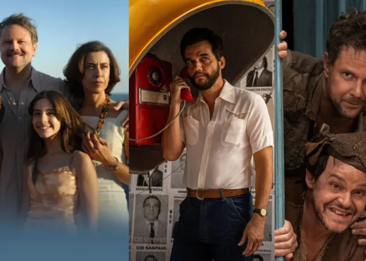 Filmes brasileiros "Ainda Estou Aqui", "O Agente Secreto" e "O Auto da Compadecida".  Reprodução/ Tela Brasil