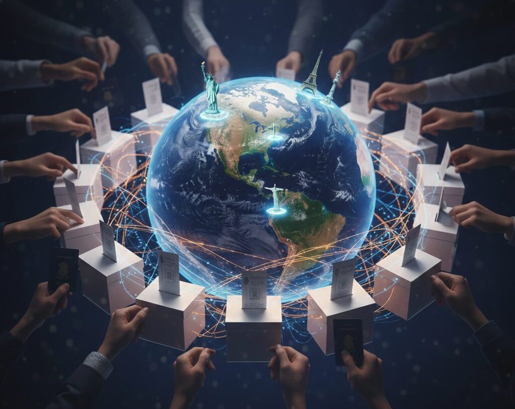 Países dos cinco continentes vão às urnas neste ano, inclusive, o Brasil. Imagem: Reprodução/Gemini