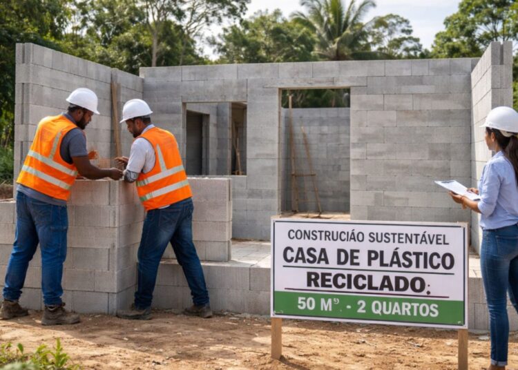 Governo do Amazonas inicia construção de casas de plástico reciclado que ficam prontas em cinco dias, com 50 m² e produção local em Manaus. Imagem: Reprodução