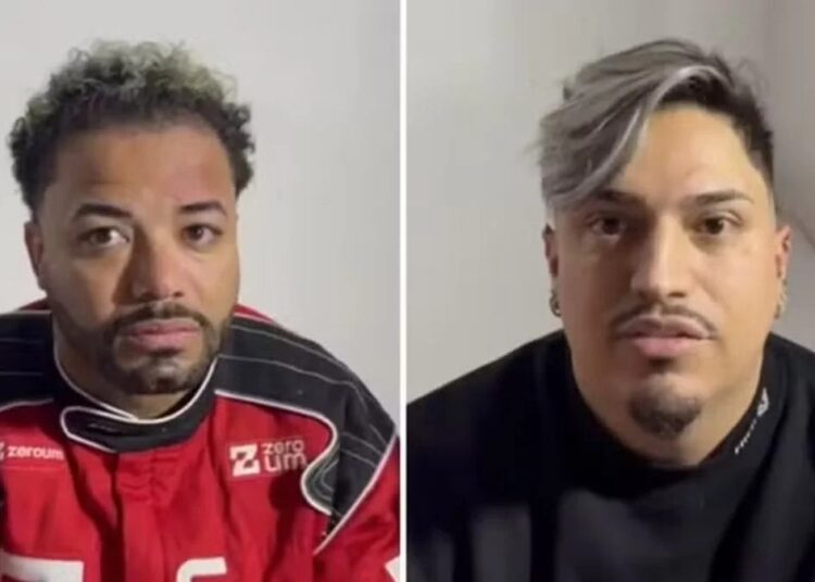 O casal de youtubers Hytalo Santos e Israel Natan Vicente no momento em que foram presos, em São Paulo — Foto: Reprodução