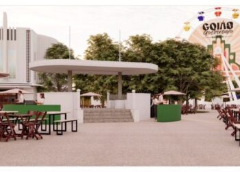 O Festival 'Goiás Gastronomia 2026' transformará o Parque Mutirama, de 7 a 10 e de 14 a 17 de Maio, em uma cidade cenográfica, inspirado nos monumentos do Art Déco de Goiânia. Imagem: Divulgação