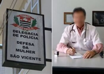 Policiais da DDM de São Vicente (SP) prenderam médico por estupro de vulnerável — Foto: Anna Gabriela Ribeiro e Reprodução/LinkedIn