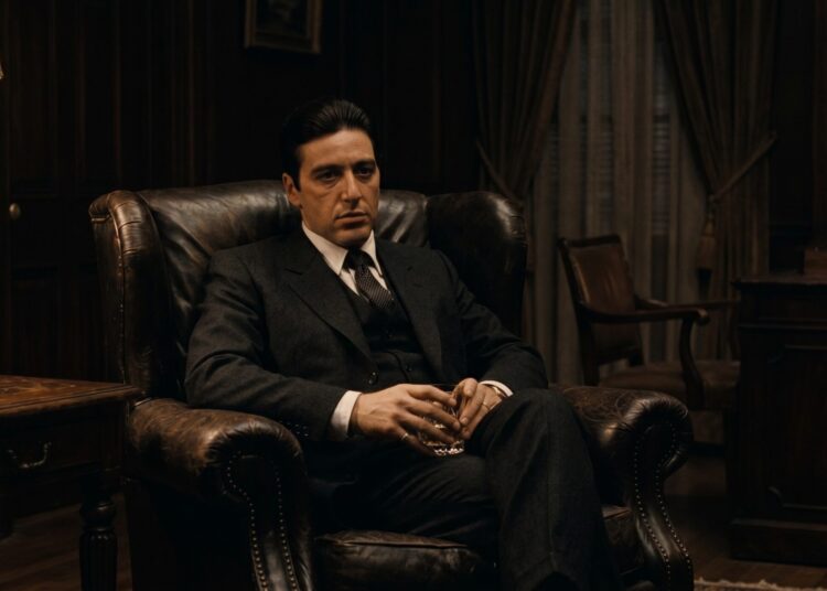 Michael Corleone, em  O Poderoso Chefão. Imagem: Gerada por IA