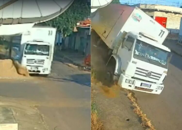 Motorista do caminhão informou que percebeu falha no sistema de freios e tentou jogar o caminhão contra uma mureta para evitar tragédia maior, mas perdeu o controle da direção. Imagem: Reprodução