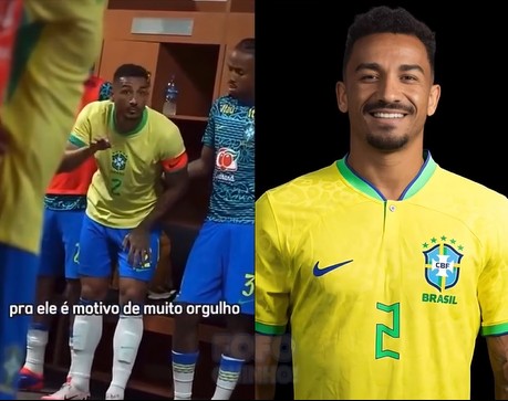 Capitão Danilo fala aos colegas no vestiário da Seleção Brasileira. Imagem: Captura de Tela