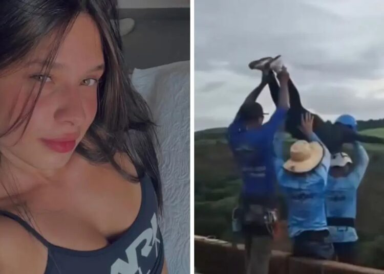 Cena chocante: Maria Eduarda foi lançada sem cordas em salto de rope jump. Imagem: Reprodução