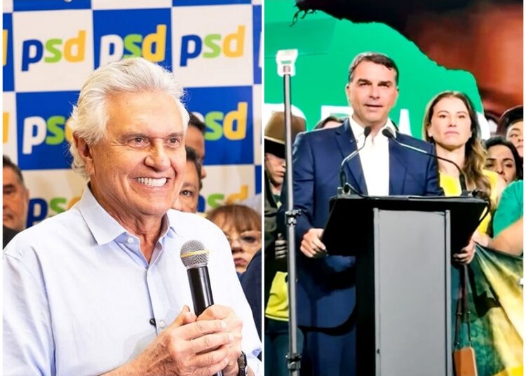 O ex-governador de Goiás, Ronaldo Caiado (PSD) e o senador Flávio Bolsonaro (PL). Imagem: Reprodução