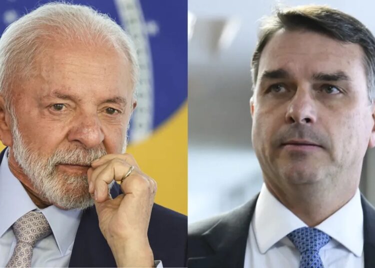 O presidente Lula, à esquerda, e o senador Flávio Bolsonaro, à direita. Imagem: Reprodução