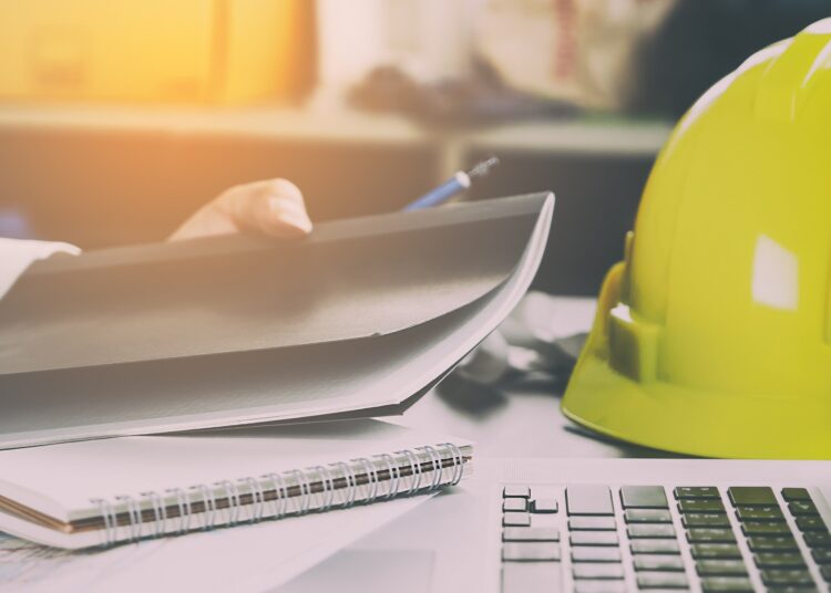 Construction engineer office working desk