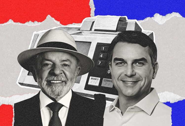 Lula e Flávio Bolsonaro em destaque ao lado de urna eletrônica (Foto: Instagram)