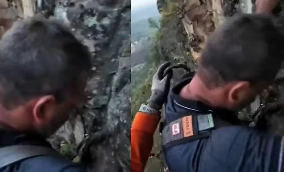 Turista ficou pendurado em Serra no Tocantins.  Imagem: Reprodução